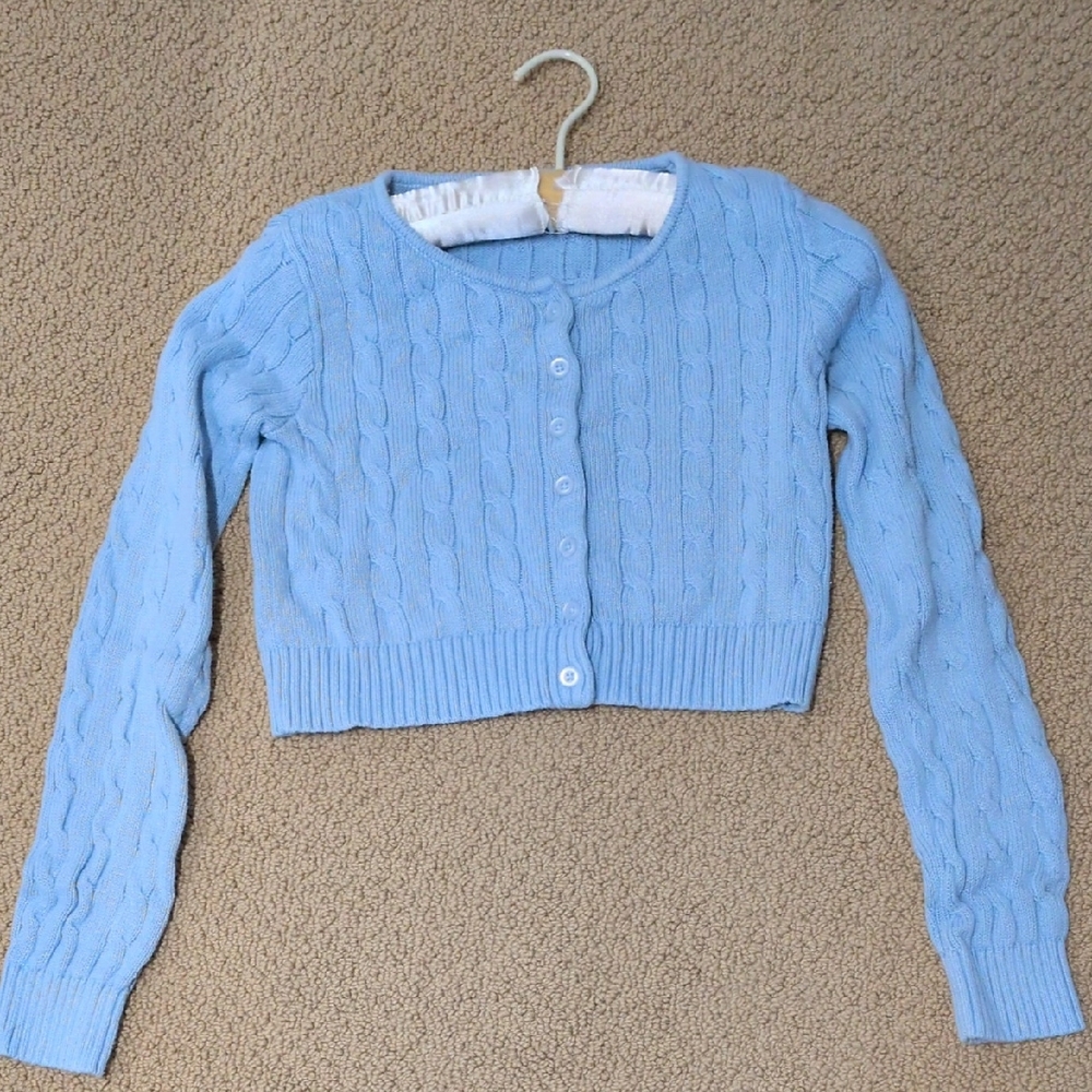 Brandy Melville Sky Blue Cropped Cable Knit Cardigan